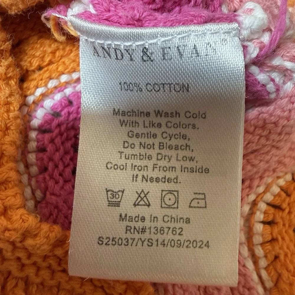 Andy & Evan Girls 2T Crochet Knit Top Chevron Pink Orange Boho Scallop Hem